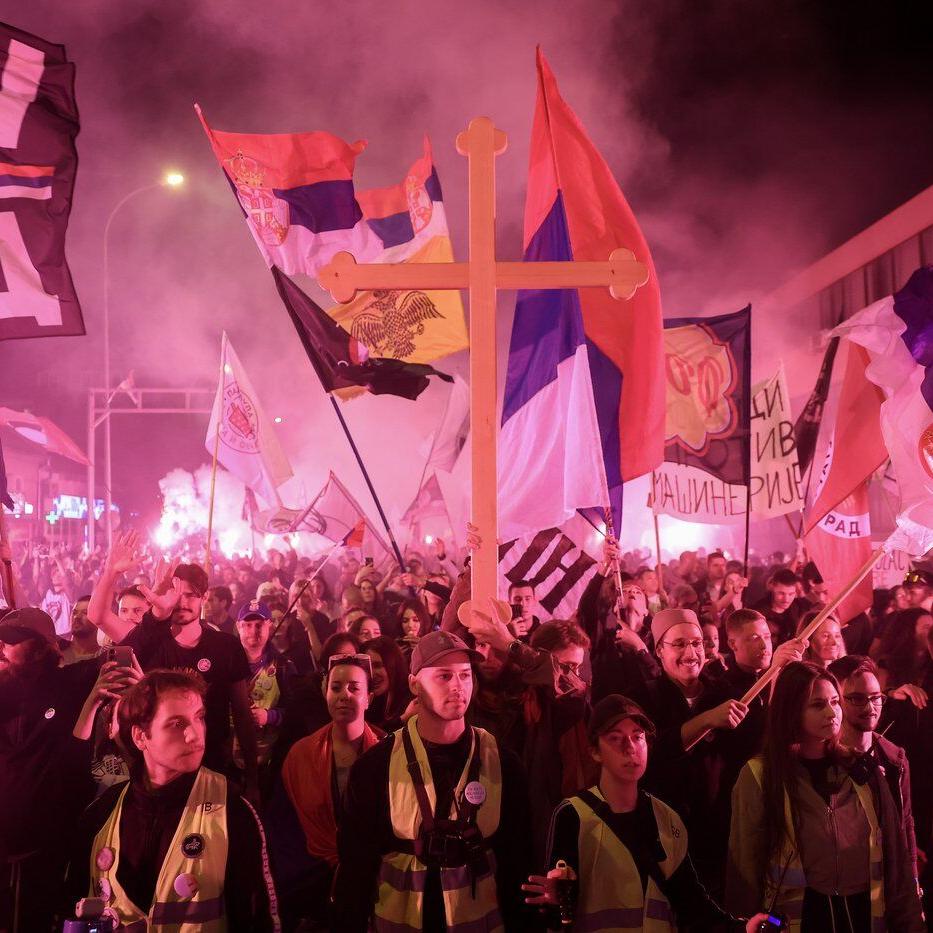 Serbia youth lead thousands on march for weekend rally marking canopy collapse last year, in photos